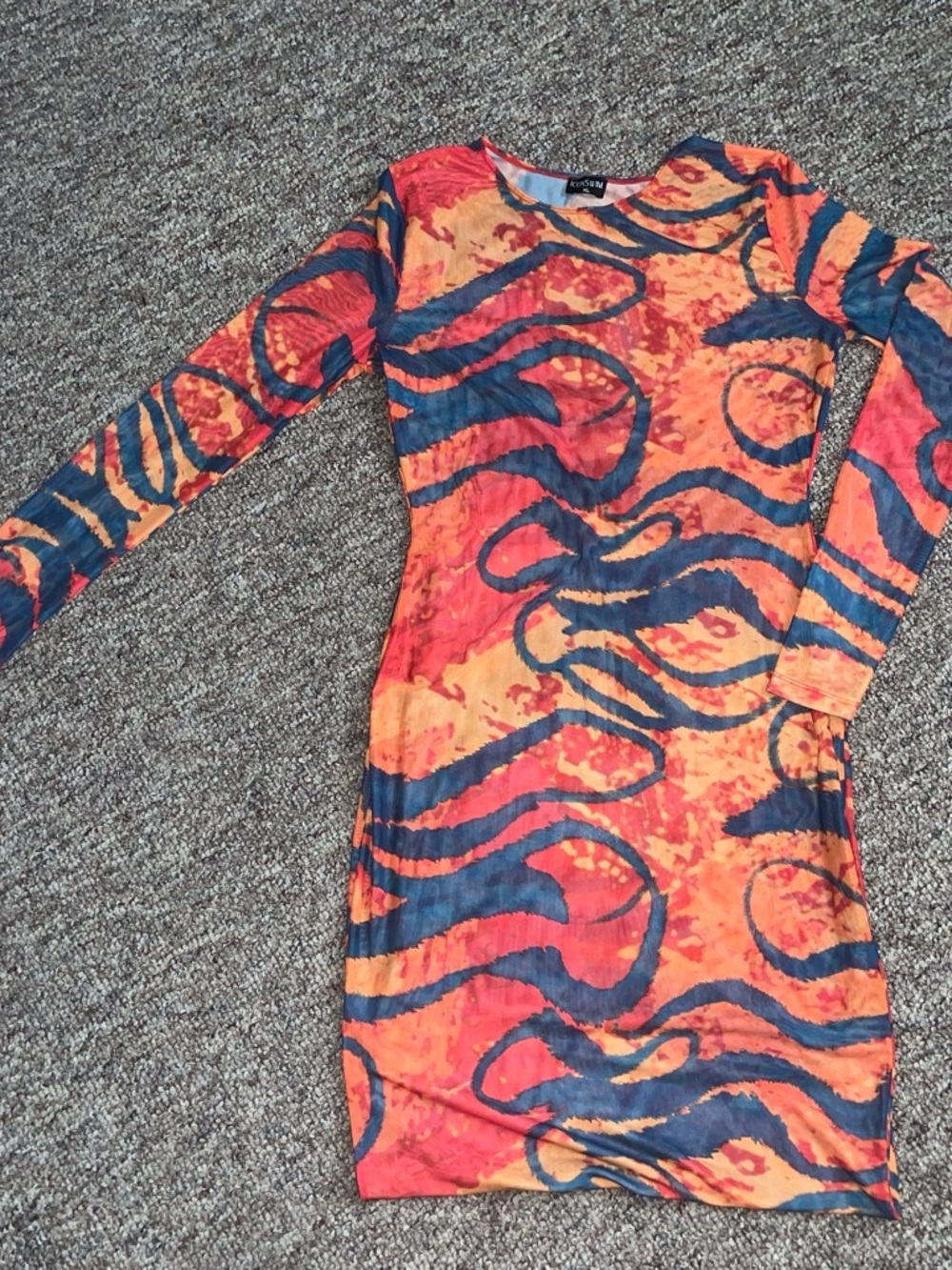 Vibrant Orange & Navy Long-Sleeve Swim Coverup Dress